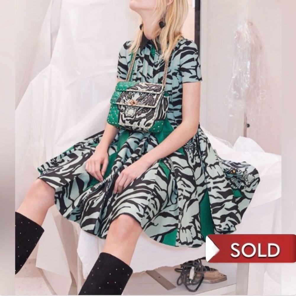 US 2/4 VALENTINO TIGER PRINT WOOL AND SILK BLEND DRESS NWOT